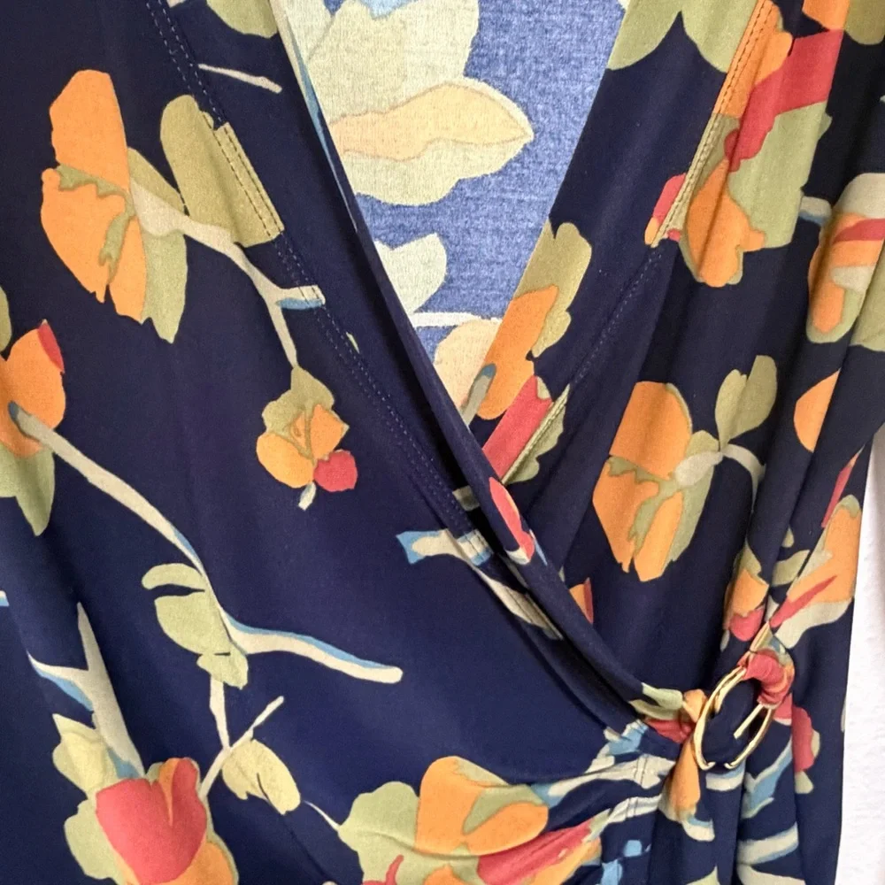 Ralph Lauren Navy Blue Floral Wrap Blouse - Like New - Size XL